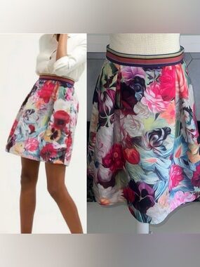Ted Baker London Kaideen Floral Swirl Full Pleated Mini Skirt W/ Pockets 🌺 🌼🌸🪻